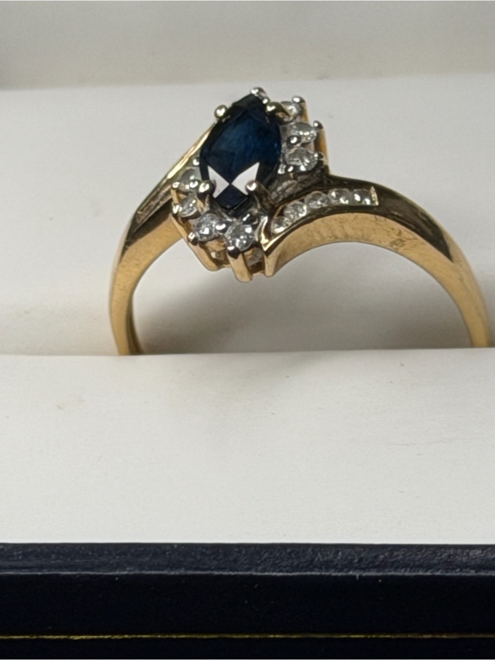 Deep Blue Marquise Sapphire and Diamond Accent Gold Ring